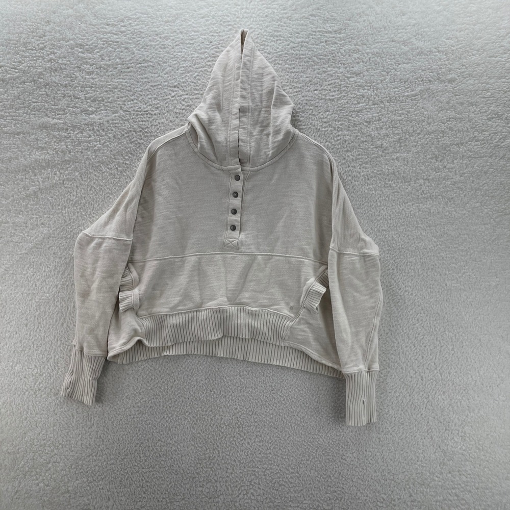 Free People FP Movement Hoodie Womens M Cream Cropped Sweatshirt Sweater Gym